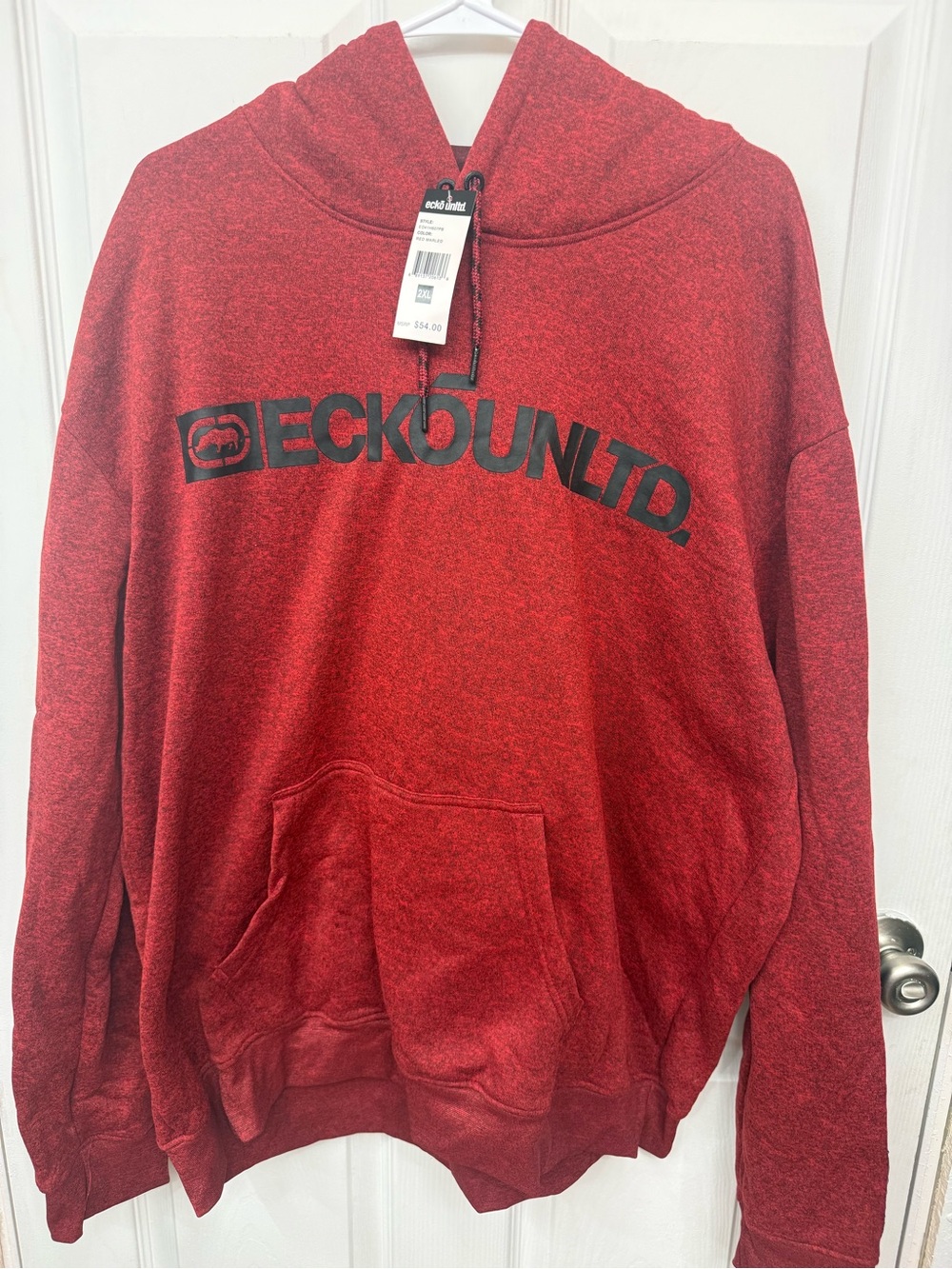 Ecko Unlimited Men's Heather Red Zip-Up Hoodie with Black Logo